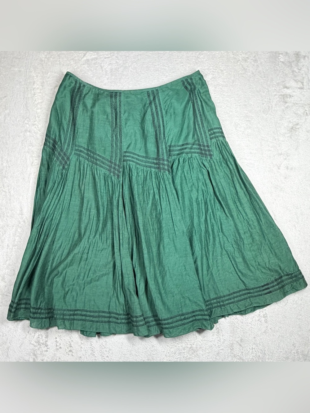 Vintage Y2K Nine West Silk Cotton Blend Green Black A Line Whimsical Skirt 10
